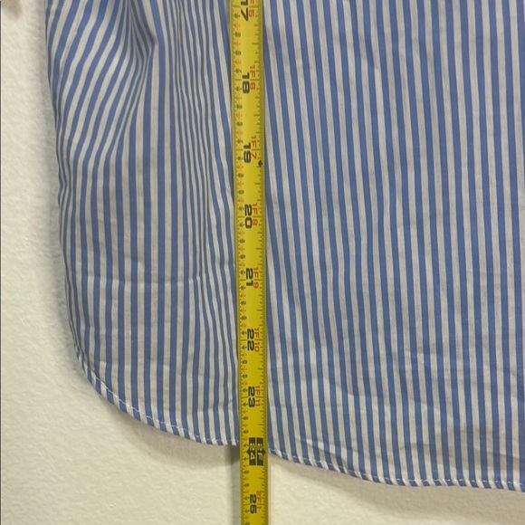 English Factory Blue & White Puff Sleeve Blouse with Lace Size S PTP 19” EUC - Picture 4 of 7